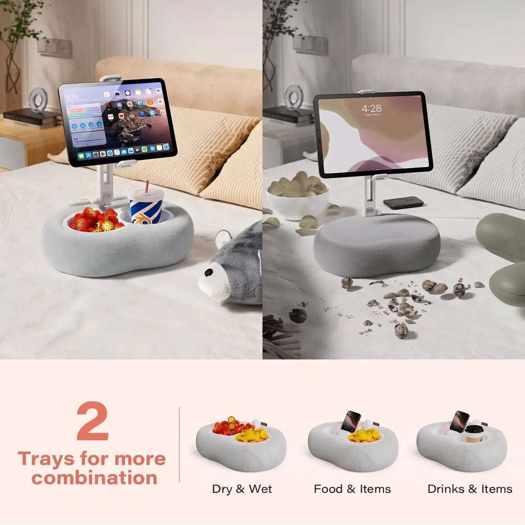 Adjustable Pillow Tablet and Phone Holder Stand with Two Removable Trays | Tablet Pillow With Snack Trays | Tablet Stands
