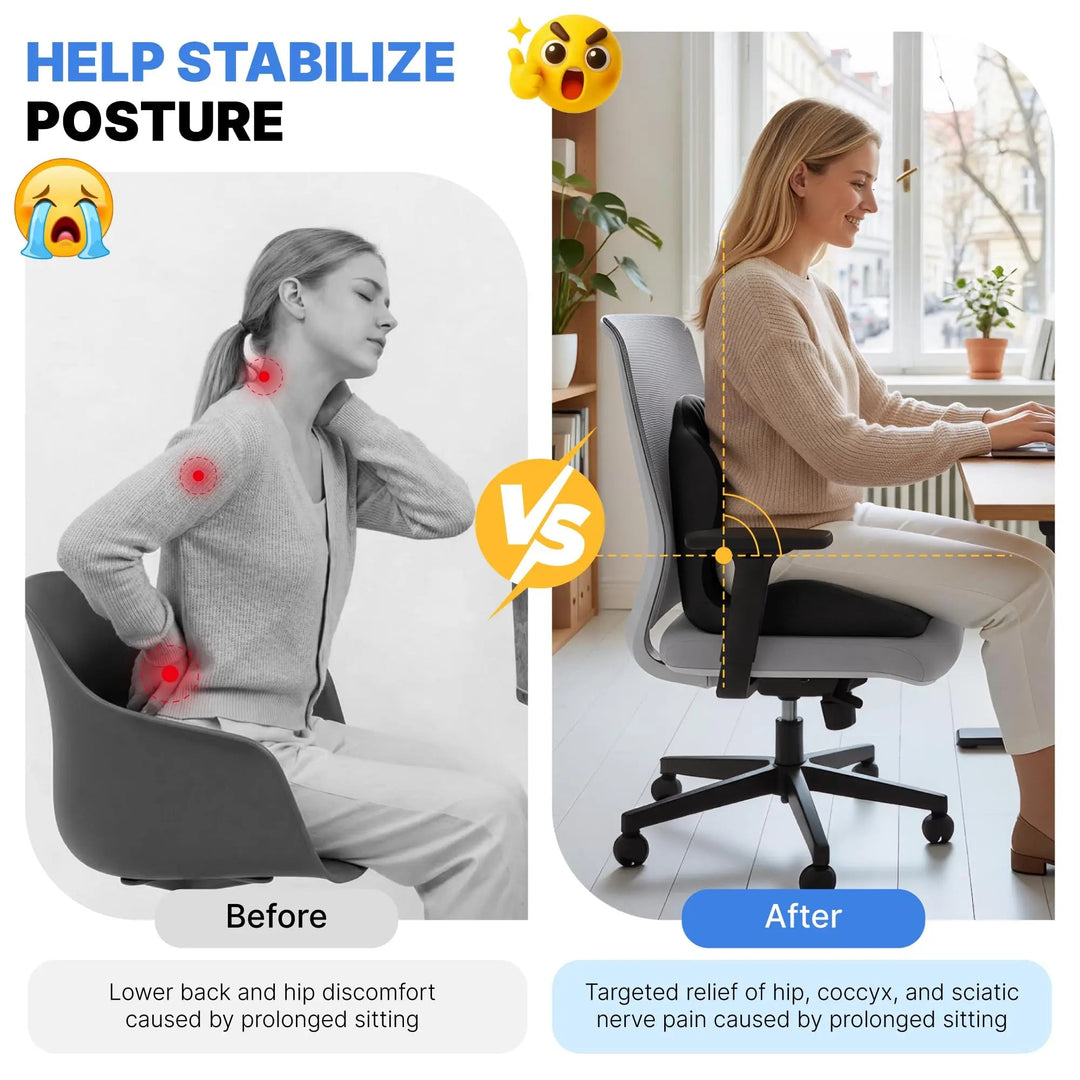Memory Foam Seat Cushion with Built-In Back Support for Chairs | Seat and Backrest in One Cushion | Seat Cushions