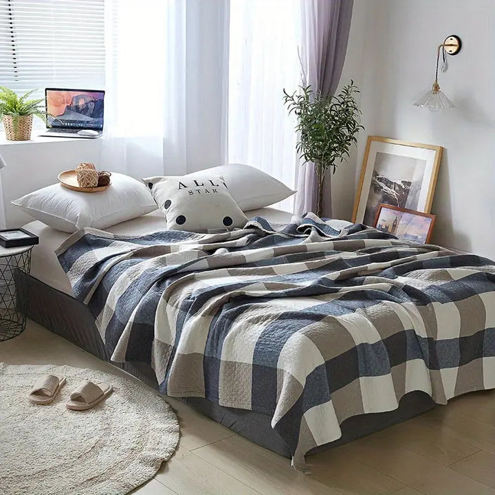 Relaxed Boho Cotton Quilt with Checkered Quilting | Rumpled Boho Cotton Comfort | Quilts