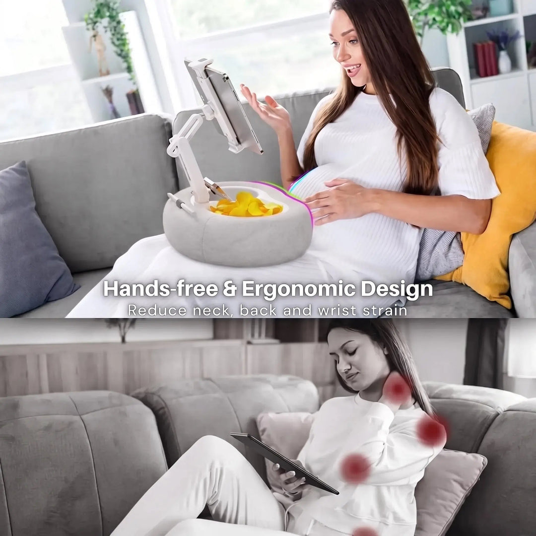 Adjustable Pillow Tablet and Phone Holder Stand with Two Removable Trays | Tablet Pillow With Snack Trays | Tablet Stands