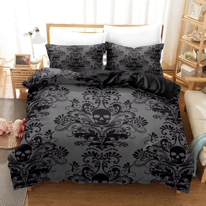 Gothic Print Duvet Set with Dark 3D Pattern and 2 Pillow Shams | Gothic 3D Print Duvet Set | Duvet Sets
