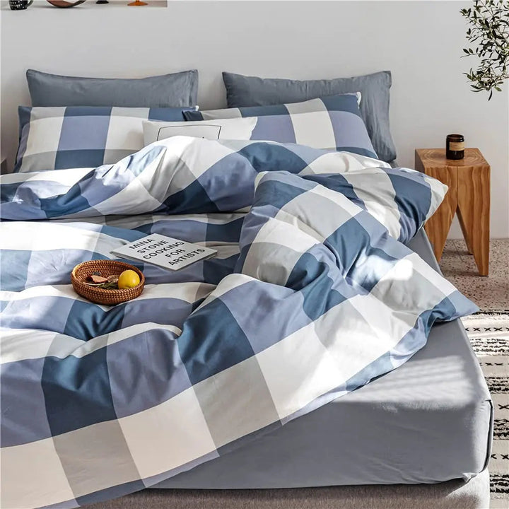 White Grid Washed Cotton Duvet Cover Set with Pillowcases | Textured Washed Cotton Comfort | Duvet Cover Sets