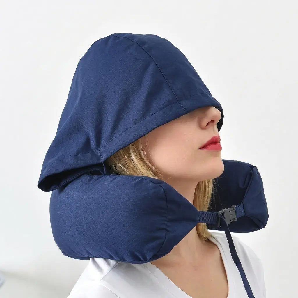 Hooded Memory Foam Travel Pillow with Removable Washable Cover | Hooded Memory Foam Travel Pillow | Travel Pillows