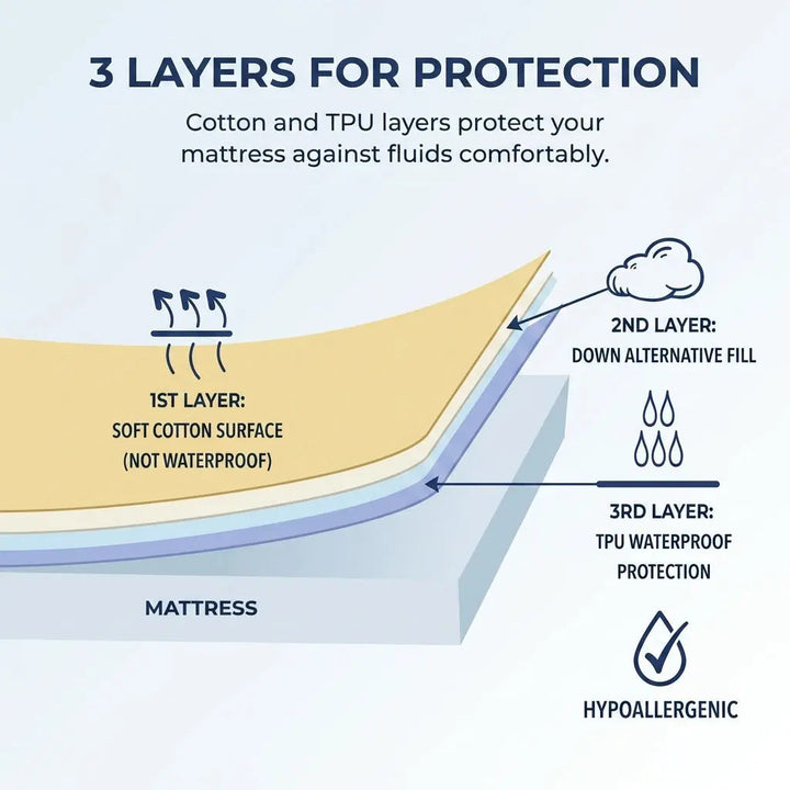 Waterproof Breathable Mattress Pad with 3-Layer Quilted Design | Quiet Waterproof Mattress Pad | Mattress Protectors