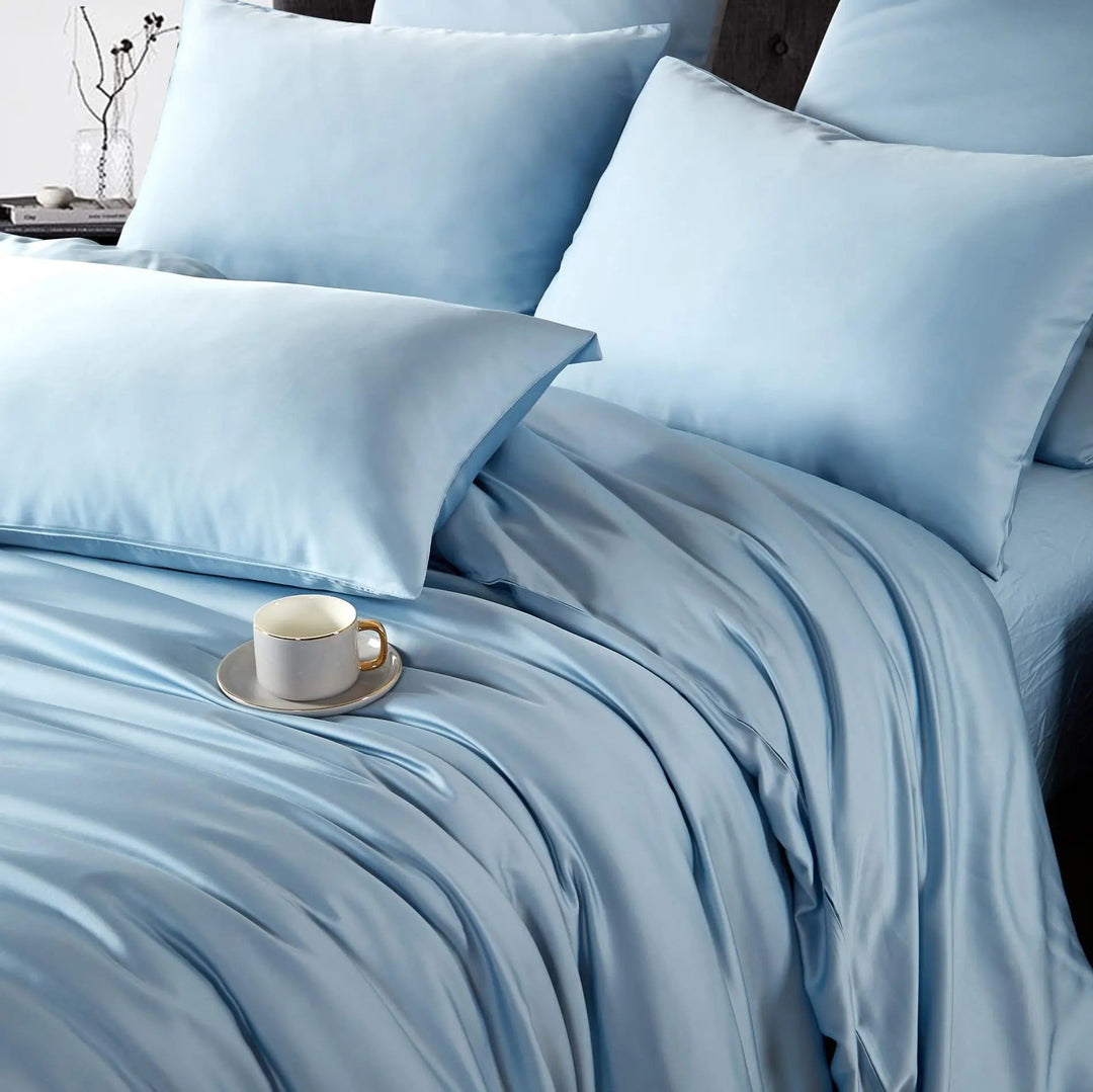 Summer Silky Bamboo Fiber Duvet Cover Set, 4 Pieces with Zipper | Silky Summer Bamboo Bedding | Duvet Cover Sets
