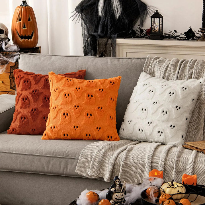 Halloween Ghost Cushion Covers with 3D Embroidery, Set of 2 | Embroidered Halloween Cushion Covers | Cushion Covers