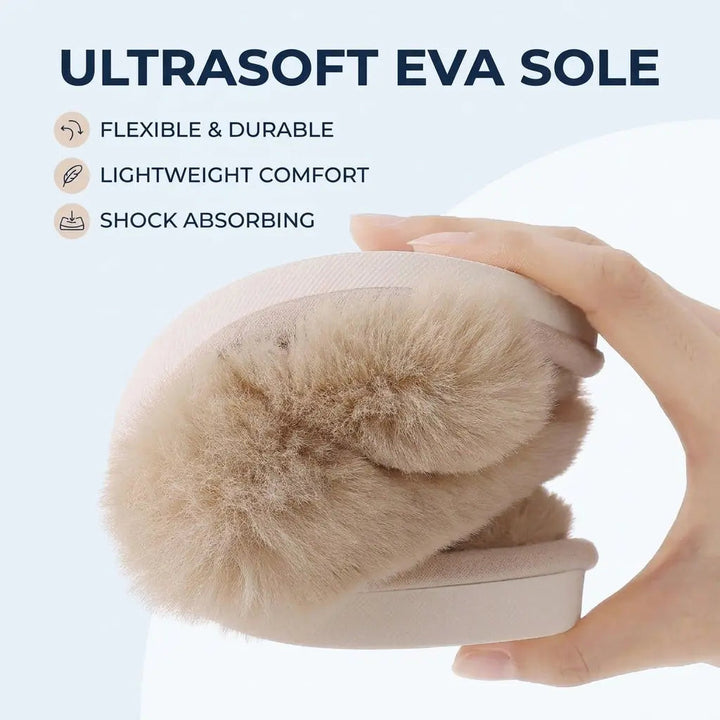 Fluffy Plush Open-Toe Cross-Band Slippers with Cushioned Sole | Soft Steps on Chilly Floors | Slippers