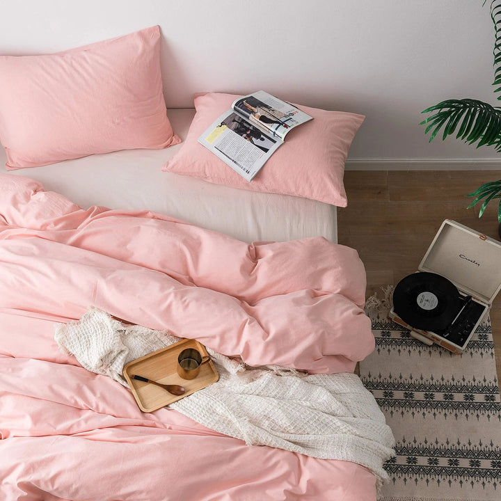 Pink Cotton Nordic Bedding Set with Duvet Cover and Pillowcases | Calm Pink Layers for the Bed | Bedding Sets