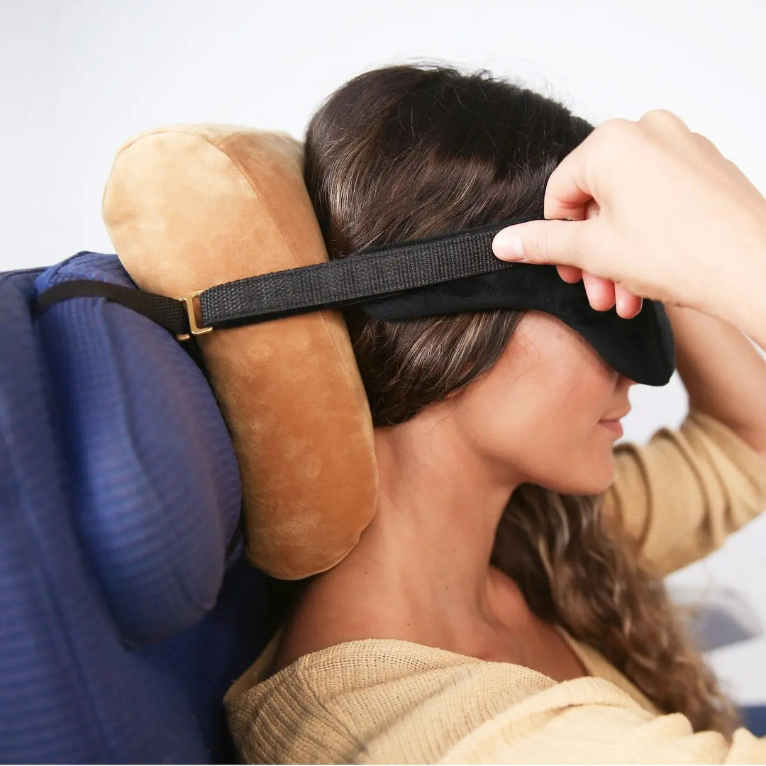 Lightweight Travel Pillow Set with Eye Mask and Seat Strap | Nap Upright Anywhere | Travel Pillows