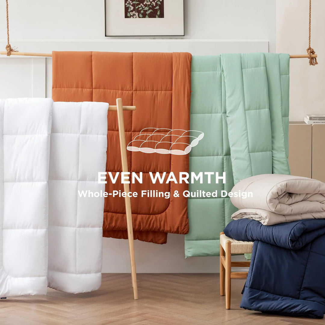 Down Alternative Comforter with Box Stitch Design and Corner Loops | Fluffy All Season Warmth | Comforters