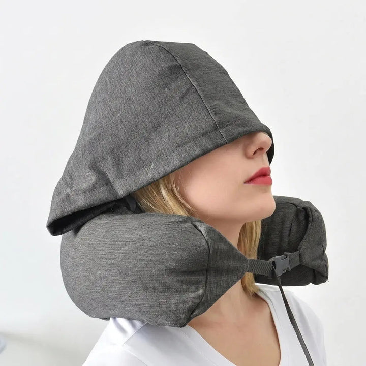 Hooded Memory Foam Travel Pillow with Removable Washable Cover | Hooded Memory Foam Travel Pillow | Travel Pillows