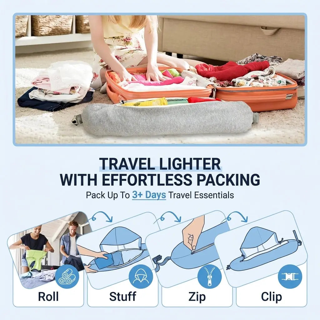 Stuffable Hooded Travel Pillow with Storage Bag and Adjustable Neck | Stuffable Hooded Travel Pillow | Travel Pillows