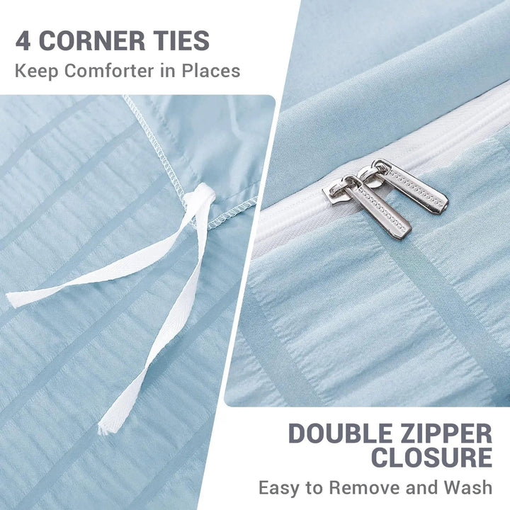 Microfiber Seersucker Duvet Cover Set with Zipper and Corner Ties | Crinkle Texture Duvet Set | Duvet Cover Sets