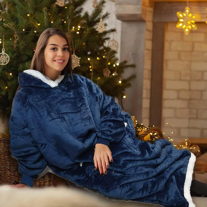 Oversized Giant Hoodie Blanket in Thick Indoor Fleece | Roomy Wrap-Up Warmth | Wearable Blankets