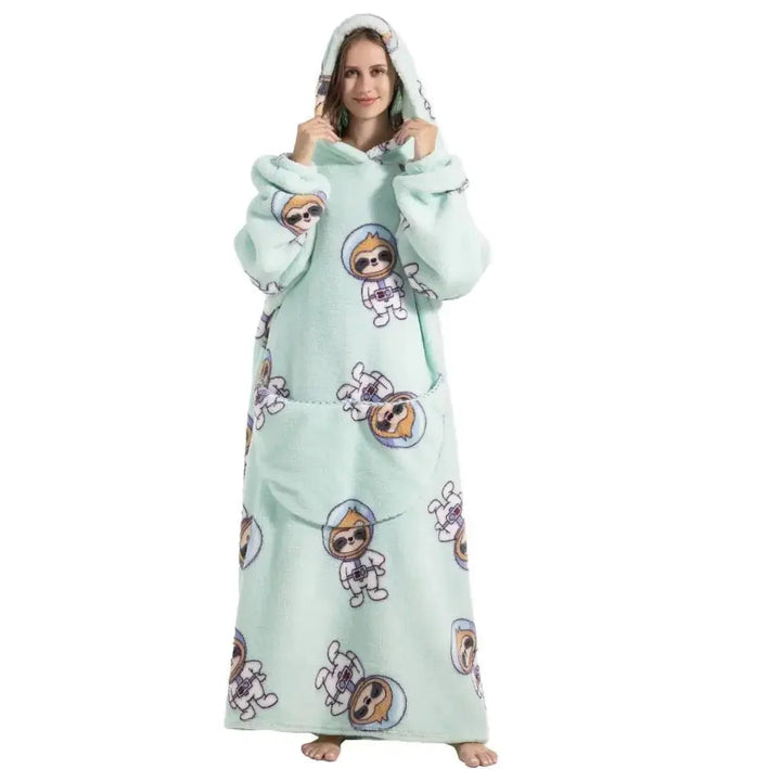 Long Wearable Blanket Hoodie with Plush Fabric and Sleeves | Long Plush Hoodie for Cold Rooms | Hooded Blankets