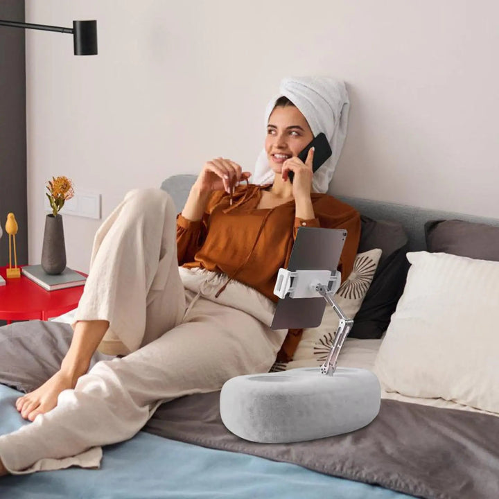 Adjustable Pillow Tablet and Phone Holder Stand with Two Removable Trays | Tablet Pillow With Snack Trays | Tablet Stands