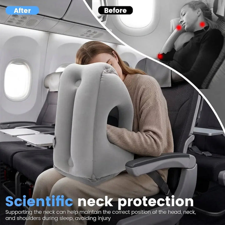 Inflatable Travel Pillow with Adjustable Air Support for Planes and Trains | Pump-Up Chin and Neck Rest | Travel Pillows