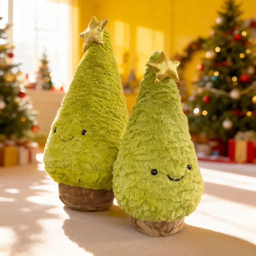 Pine Tree Plush Doll with Cartoon Design for Christmas Home Decor | Cartoon Pine Tree Holiday Plush | Decorative Pillows