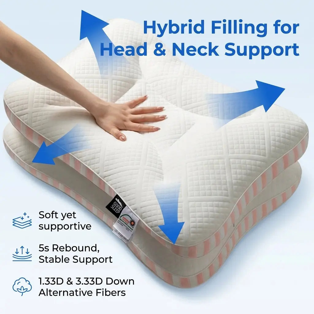 Low Profile Contour Pillow with Dual Firmness and Zoned Cushioning | Slim Zoned Contour Pillow | Bed Pillows