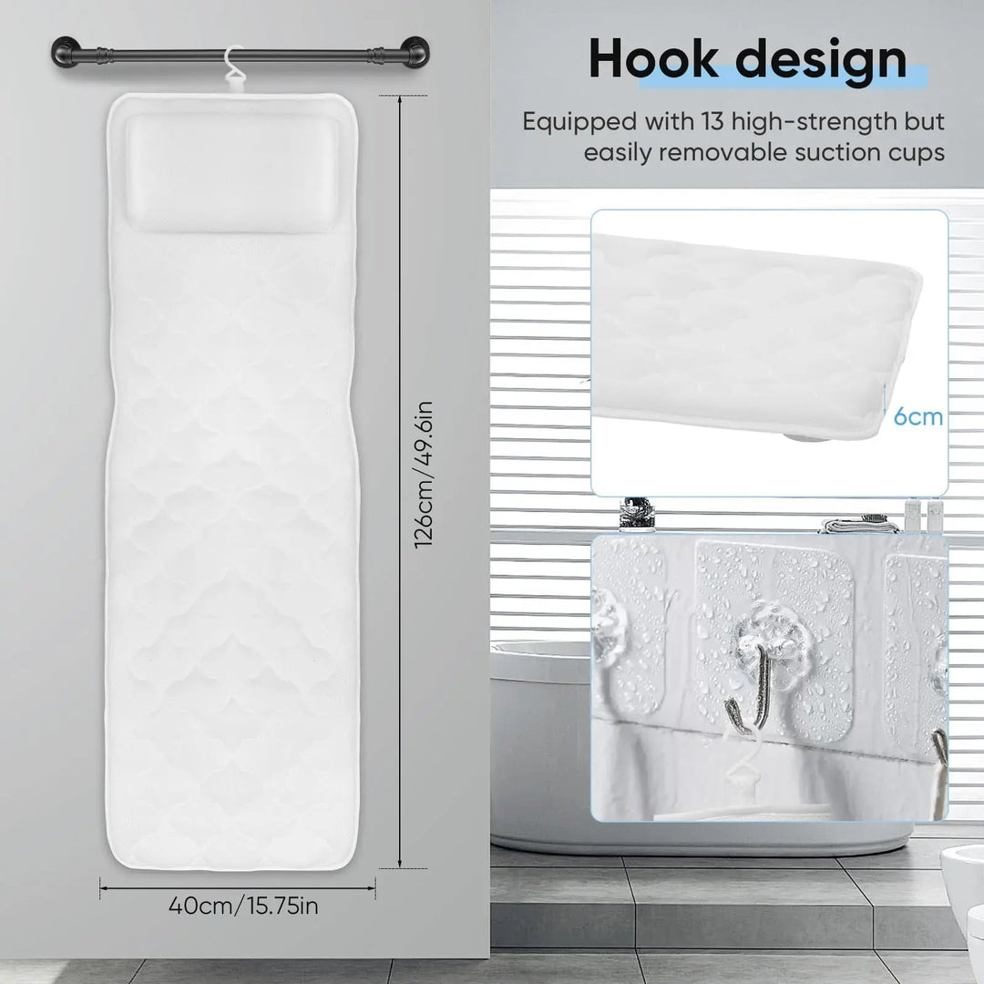 Full Body Bath Pillow, 127x43x10cm, Breathable Non-Slip Mat Cushion | Full-Length Cushion for the Tub | Bath Pillows