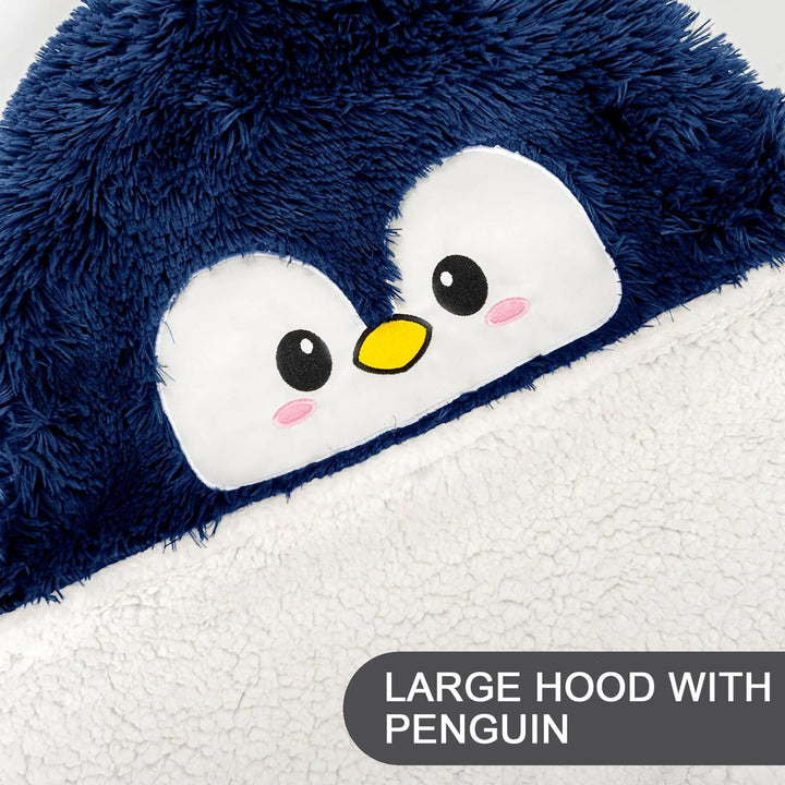 Cozy Penguin Wearable Blanket with Oversized Hood in Microfiber | Wearable Warmth with Fun Style | Wearable Blankets