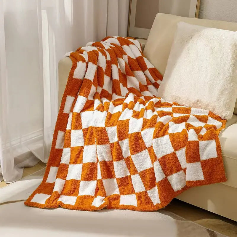 Checkerboard Coral Fleece Blanket for Sofa, Bed and Travel | Cheerful Checkerboard Fleece Blanket | Fleece Blankets
