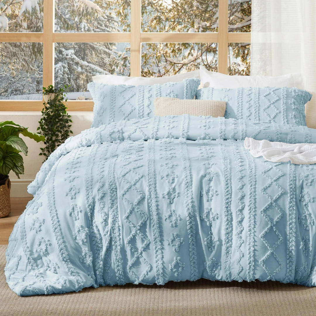 Tufted Boho Comforter Set with Embroidered Texture, 3 Pieces | Tufted Boho Comforter Set | Bedding Sets
