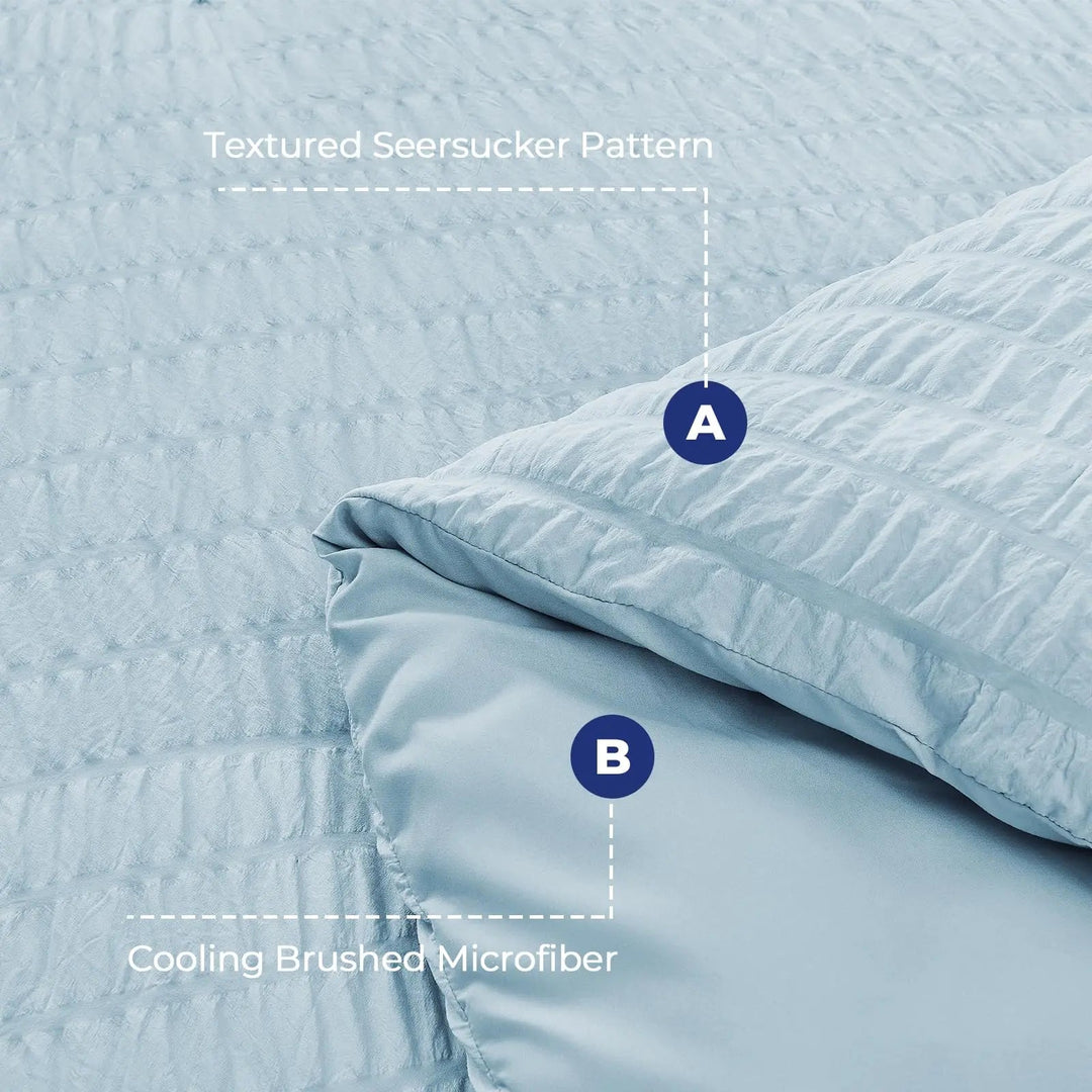 Microfiber Seersucker Duvet Cover Set with Zipper and Corner Ties | Crinkle Texture Duvet Set | Duvet Cover Sets