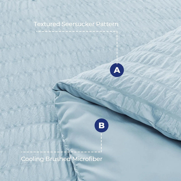 Microfiber Seersucker Duvet Cover Set with Zipper and Corner Ties | Crinkle Texture Duvet Set | Duvet Cover Sets
