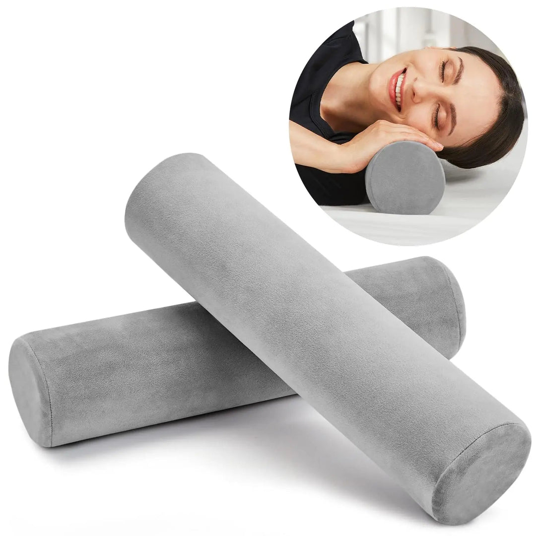 Neck Roll Bolster Pillows, Set of 2 with Memory Foam Core | Cylinder Pillows for Flexible Positioning | Bolster Pillows