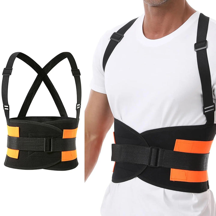 Heavy Duty Work Back Brace with Reinforced Lumbar Panels and Wide Velcro Straps | Sturdy Lumbar Support at Work | Back Supports