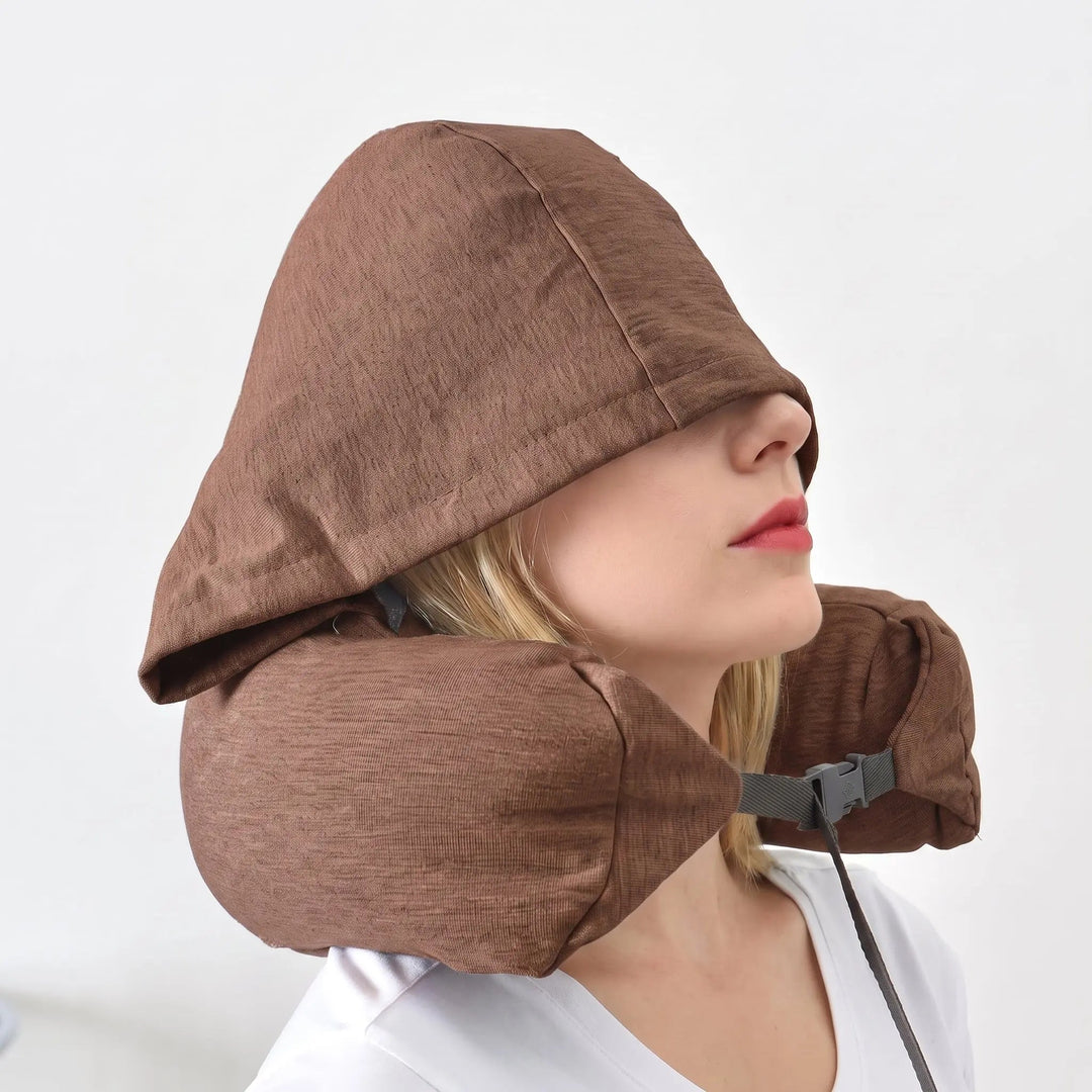 Hooded Memory Foam Travel Pillow with Removable Washable Cover | Hooded Memory Foam Travel Pillow | Travel Pillows