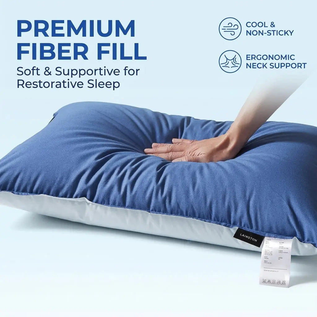 Rectangular Medium Support Cotton Pillow with Polyester Fiber Filling | Medium Support Cotton Bed Pillow | Bed Pillows