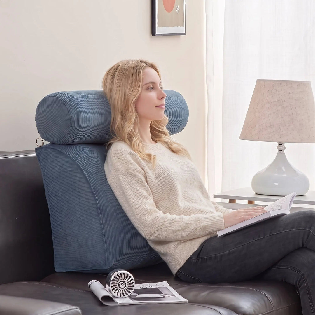 Triangle Reading Cushion with Removable Cover for Bedside Lounging | Triangle Bedside Reading Cushion | Wedge Pillows