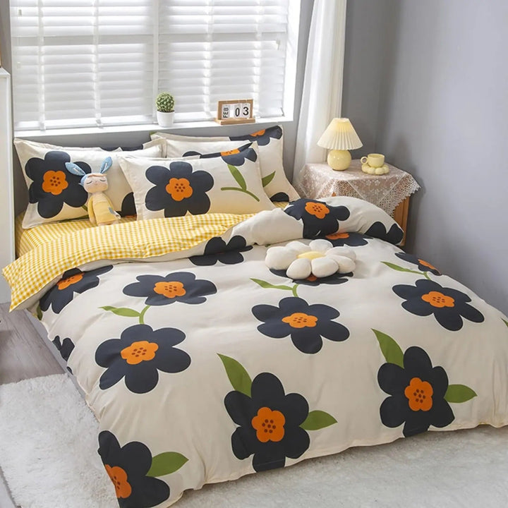 Botanical Floral Reversible Bedding Set, 600 Thread Count Cotton, 4 Pcs | Reversible Floral Cotton Set | Bedding Sets