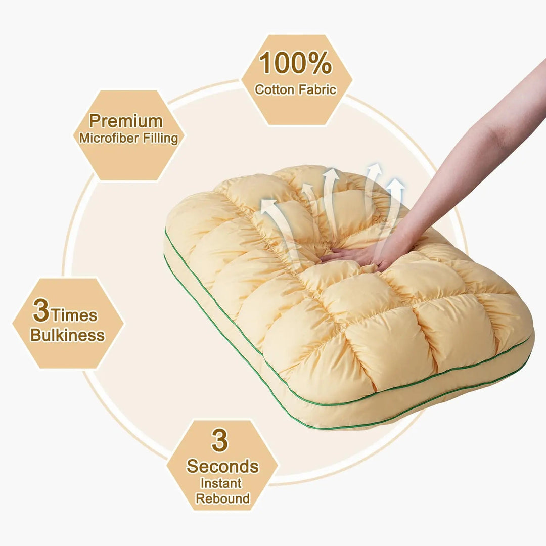 Rebound Puff Bed Pillow with Breathable Cotton Cover | Fluffy Pillow That Keeps Its Height | Bed Pillows