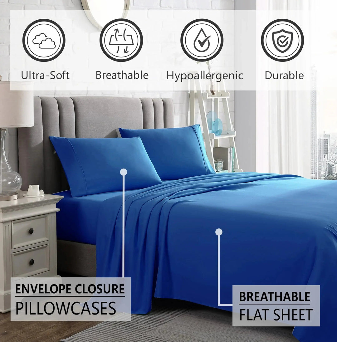 Queen 4-Piece Cooling Polyester Sheet Set, Hotel Style Bedding | Cool, Smooth Hotel-Style Sheets | Bed Sheet Sets
