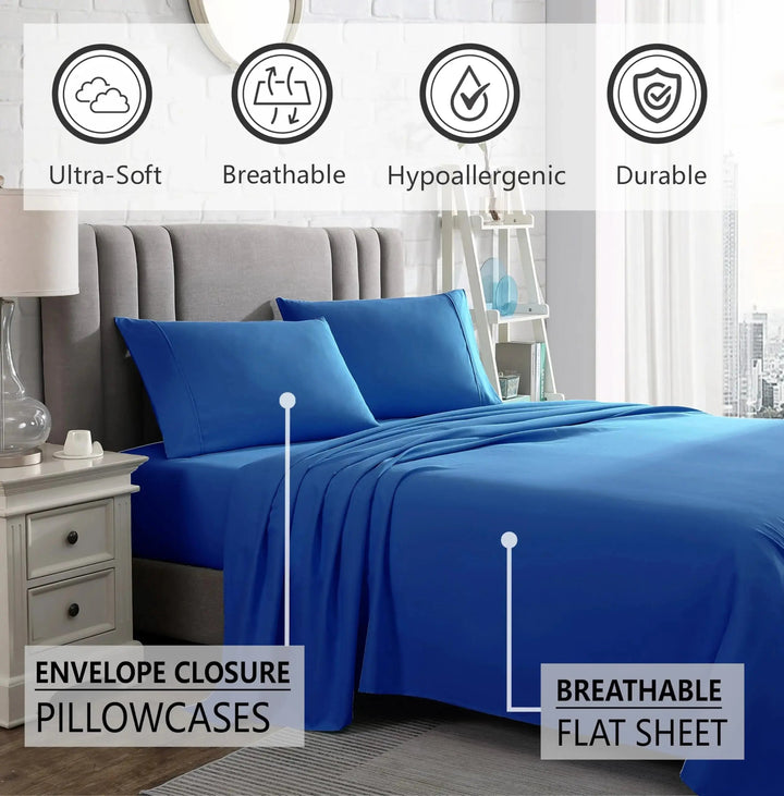Queen 4-Piece Cooling Polyester Sheet Set, Hotel Style Bedding | Cool, Smooth Hotel-Style Sheets | Bed Sheet Sets