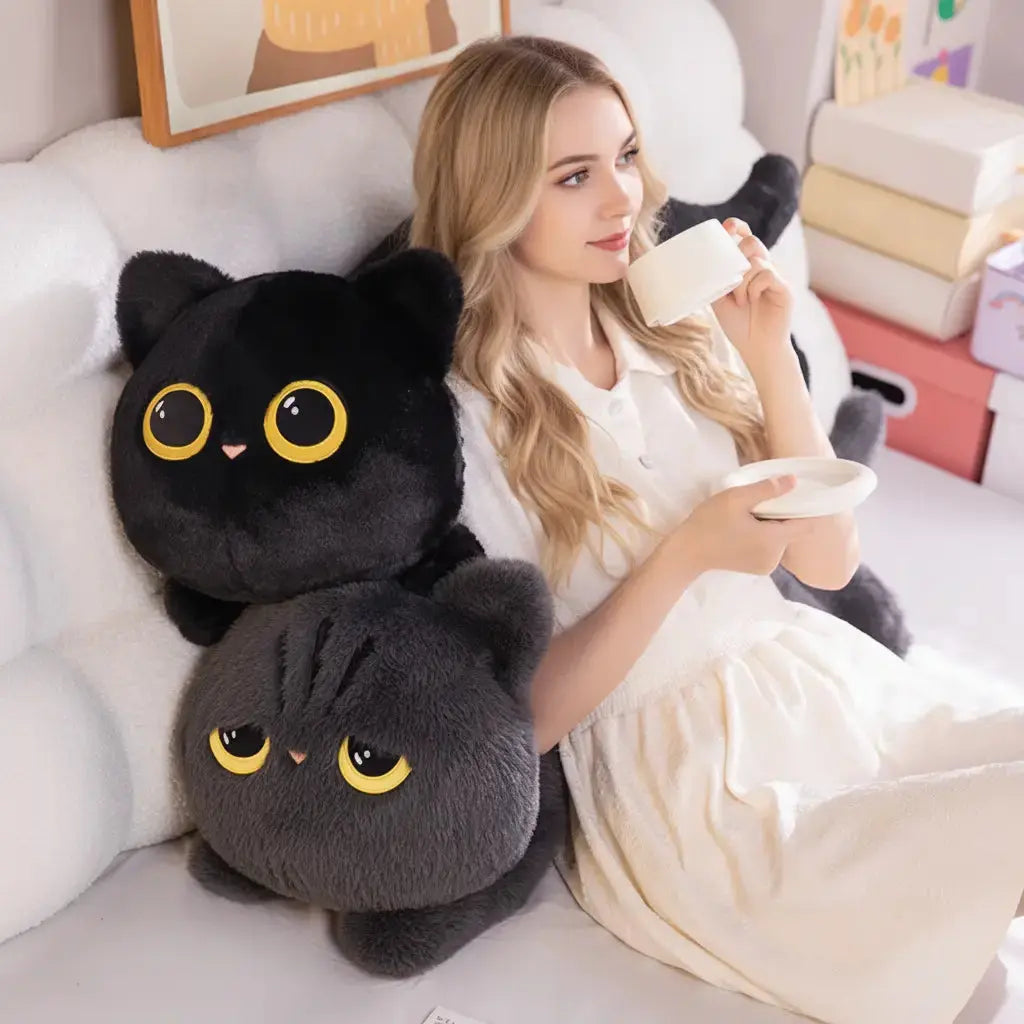 Midnight Cat Plush Pillow, Soft Lying Cat for Cuddling and Decor | Soft Midnight Cat to Cuddle | Plush Pillows