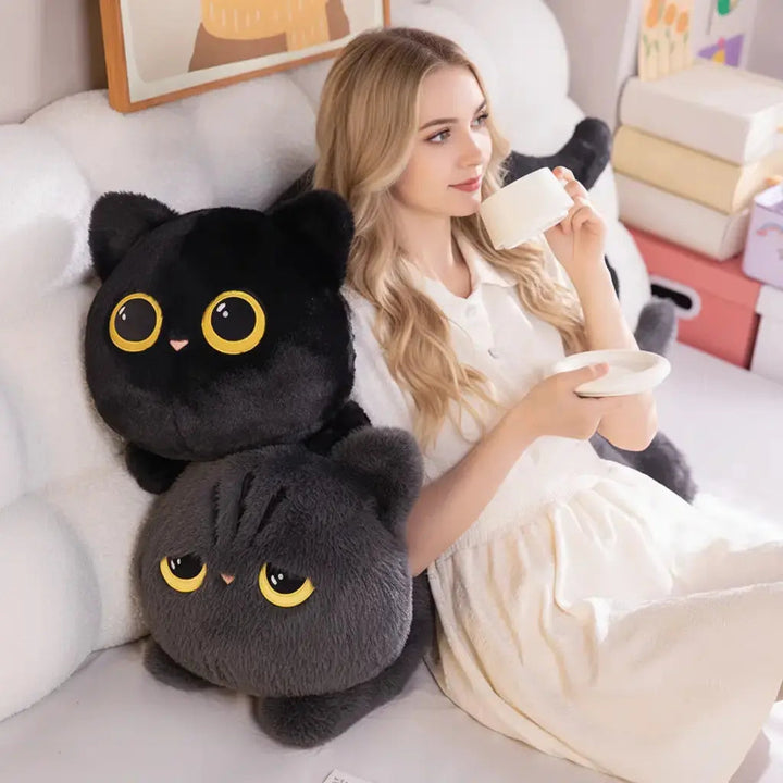 Midnight Cat Plush Pillow, Soft Lying Cat for Cuddling and Decor | Soft Midnight Cat to Cuddle | Plush Pillows