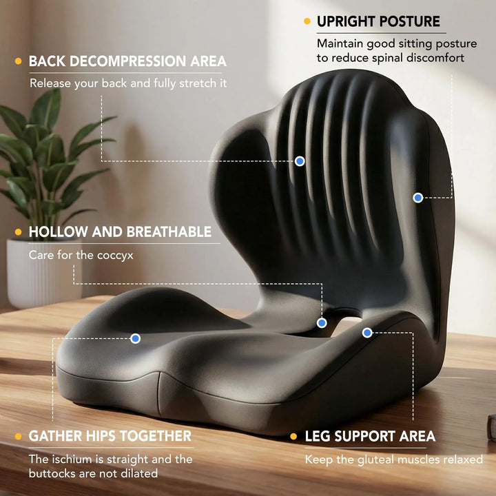 Memory Foam Seat Cushion with Built-In Back Support for Chairs | Seat and Backrest in One Cushion | Seat Cushions