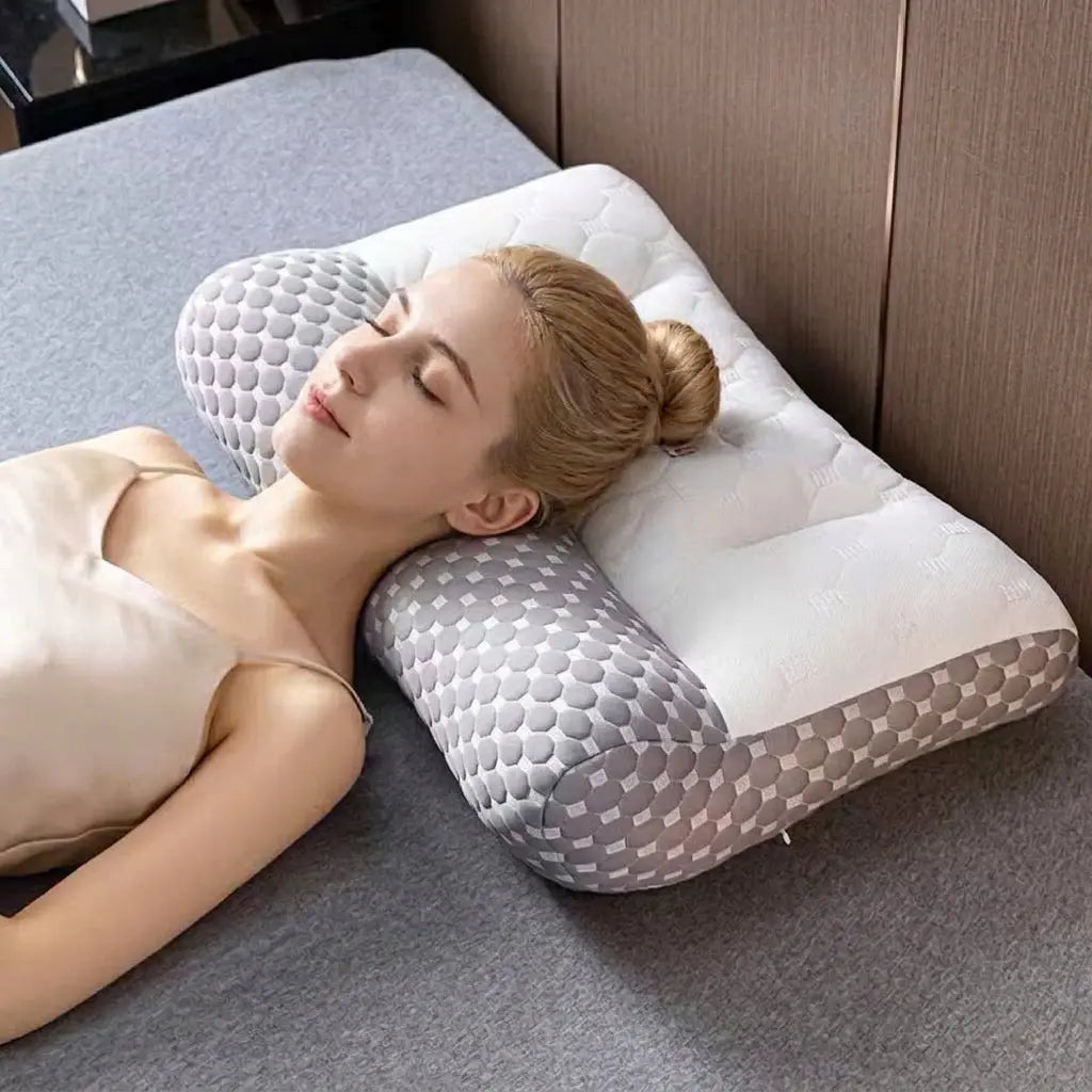 Ergonomic Firm Polyester Pillow with Quilted Cover for Adult Sleep | Firm Quilted Ergonomic Pillow | Bed Pillows