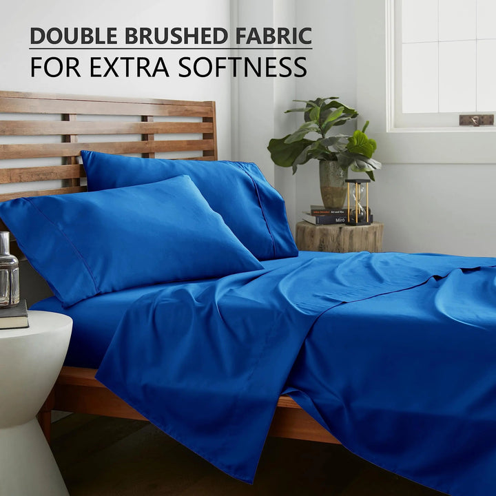 Queen 4-Piece Cooling Polyester Sheet Set, Hotel Style Bedding | Cool, Smooth Hotel-Style Sheets | Bed Sheet Sets