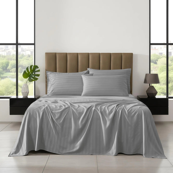 Solid Stripe Sheet Set with Fitted and Flat Sheets and Pillowcases | Solid Stripe Bed Sheet Set | Sheet Sets