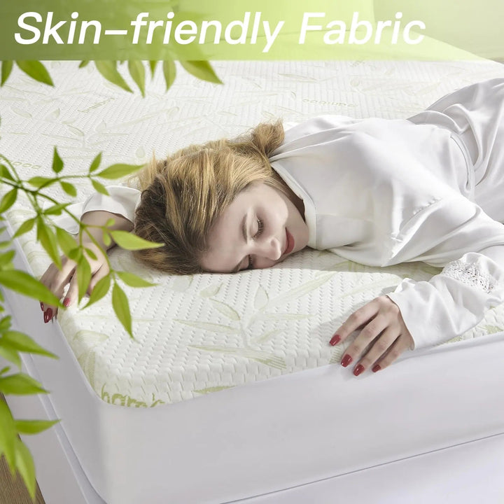 Waterproof Bamboo Rayon Fitted Sheet Mattress Protector with Deep Pocket | Cooling Waterproof Fitted Sheet | Mattress Protectors