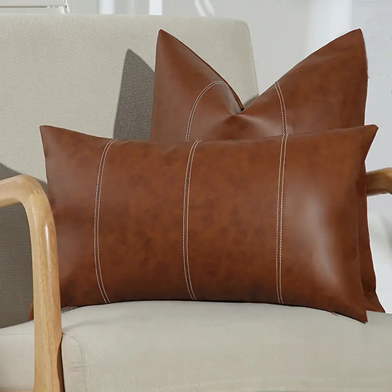 Faux Leather Throw Pillow Cover with Hand-Stitched Patchwork | Patchwork Faux Leather Pillow Cover | Cushion Covers