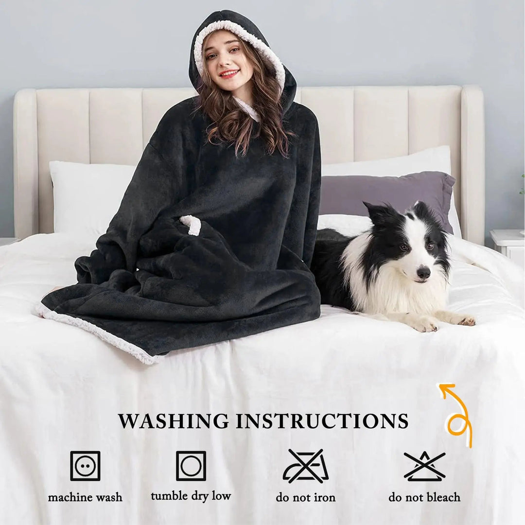 Oversized Giant Hoodie Blanket in Thick Indoor Fleece | Roomy Wrap-Up Warmth | Wearable Blankets
