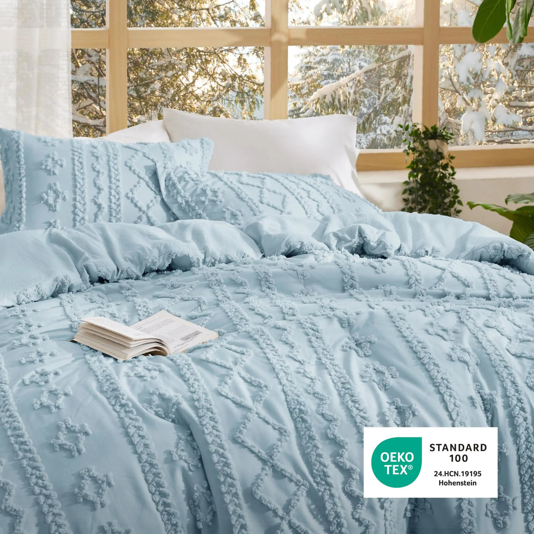 Tufted Boho Comforter Set with Embroidered Texture, 3 Pieces | Tufted Boho Comforter Set | Bedding Sets