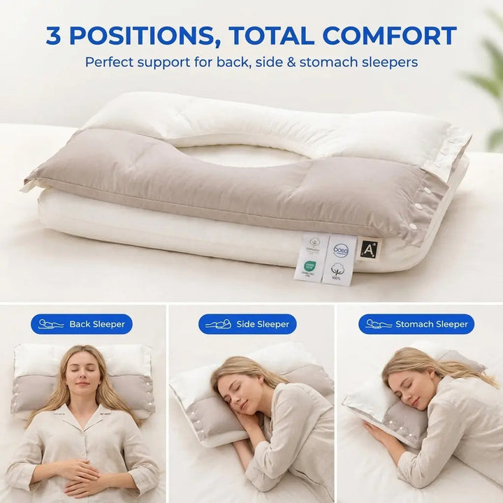 Dual-Sided Adjustable Cotton Pillow with Zoned Quilting | Two-Sided Adjustable Cotton Pillow | Bed Pillows