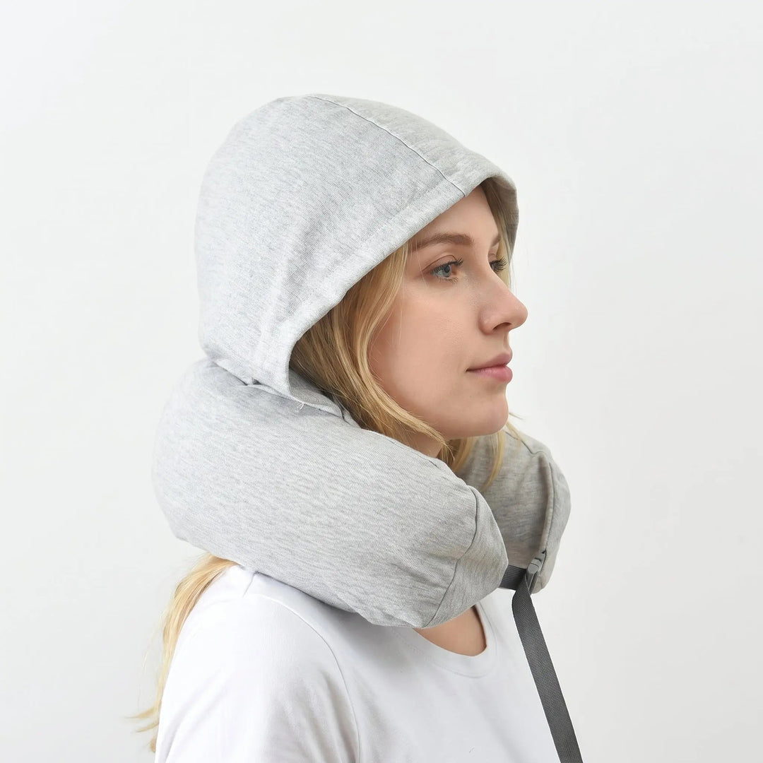 Hooded Memory Foam Travel Pillow with Removable Washable Cover | Hooded Memory Foam Travel Pillow | Travel Pillows